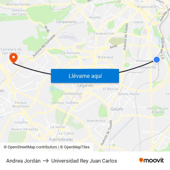 Andrea Jordán to Universidad Rey Juan Carlos map