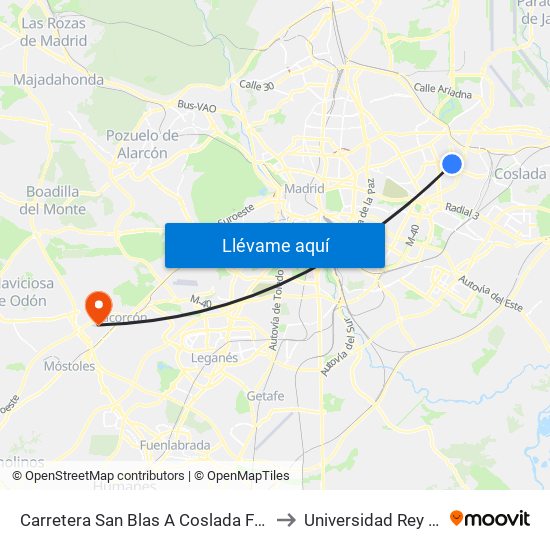 Carretera San Blas A Coslada Frente Metropolitano to Universidad Rey Juan Carlos map
