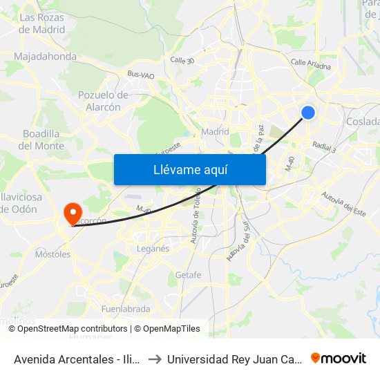 Avenida Arcentales - Iliada to Universidad Rey Juan Carlos map