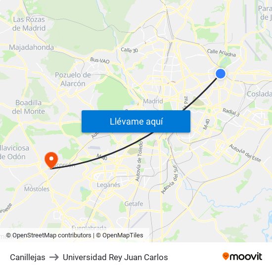 Canillejas to Universidad Rey Juan Carlos map