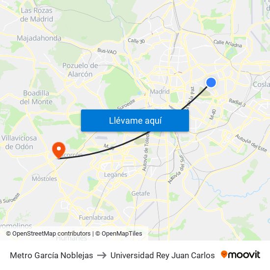 Metro García Noblejas to Universidad Rey Juan Carlos map