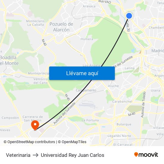 Veterinaria to Universidad Rey Juan Carlos map