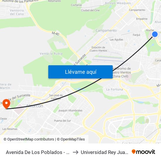 Avenida De Los Poblados - Comisaria to Universidad Rey Juan Carlos map