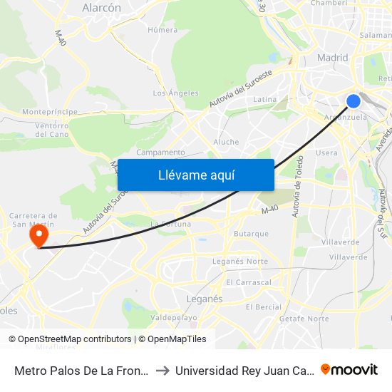 Metro Palos De La Frontera to Universidad Rey Juan Carlos map