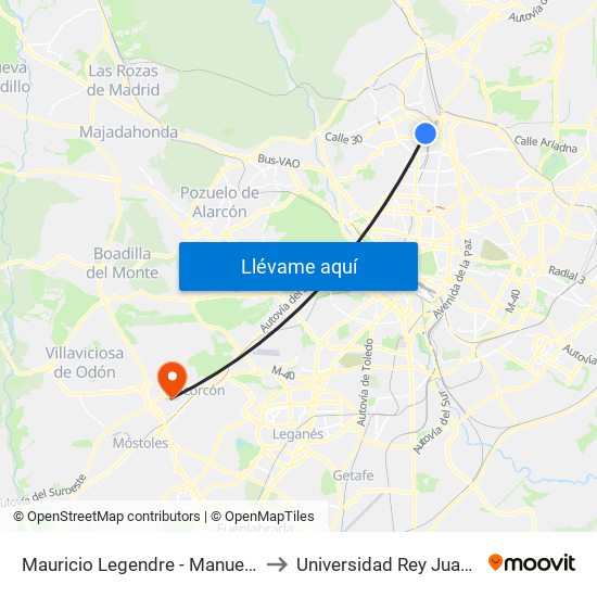 Mauricio Legendre - Manuel Caldeiro to Universidad Rey Juan Carlos map