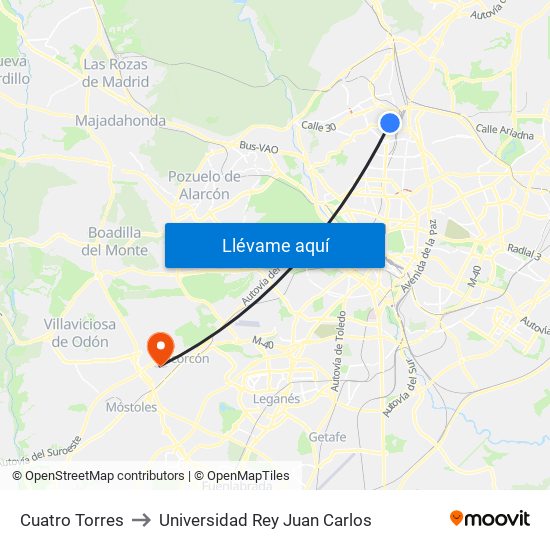 Cuatro Torres to Universidad Rey Juan Carlos map