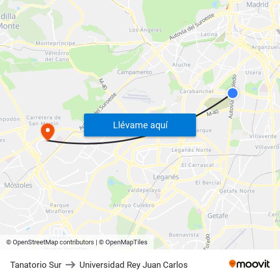 Tanatorio Sur to Universidad Rey Juan Carlos map