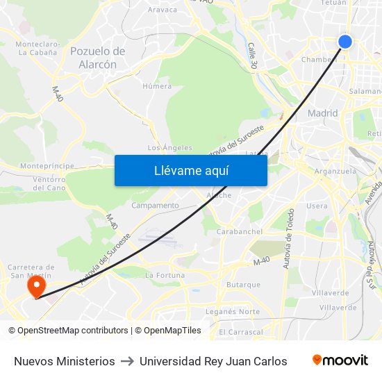 Nuevos Ministerios to Universidad Rey Juan Carlos map