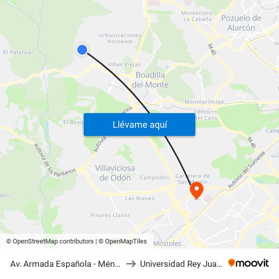 Av. Armada Española - Méndez Núñez to Universidad Rey Juan Carlos map