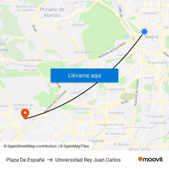 Plaza De España to Universidad Rey Juan Carlos map