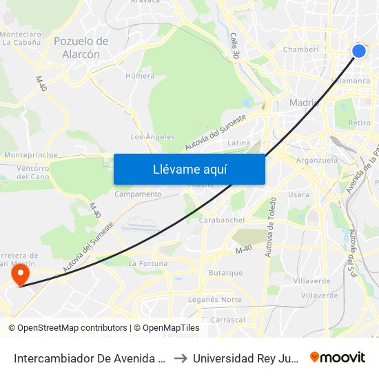 Intercambiador De Avenida De América to Universidad Rey Juan Carlos map