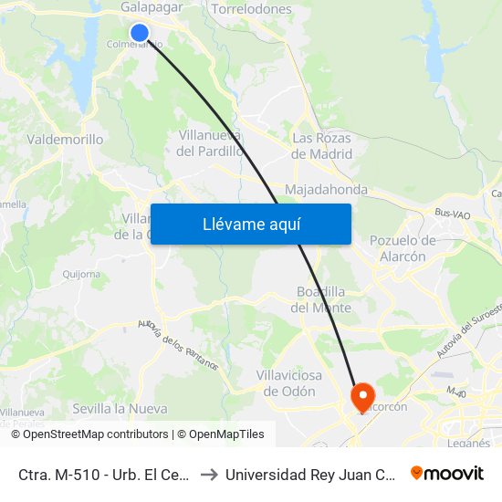 Ctra. M-510 - Urb. El Cerrillo to Universidad Rey Juan Carlos map