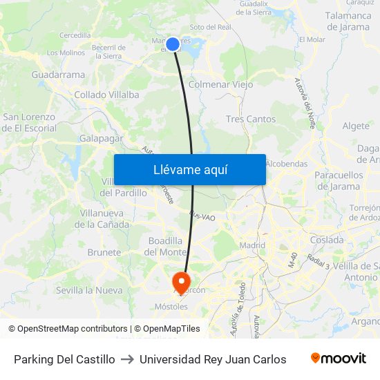 Parking Del Castillo to Universidad Rey Juan Carlos map