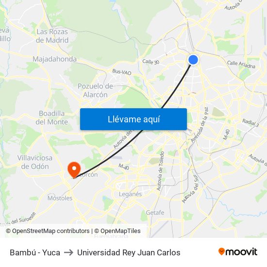 Bambú - Yuca to Universidad Rey Juan Carlos map