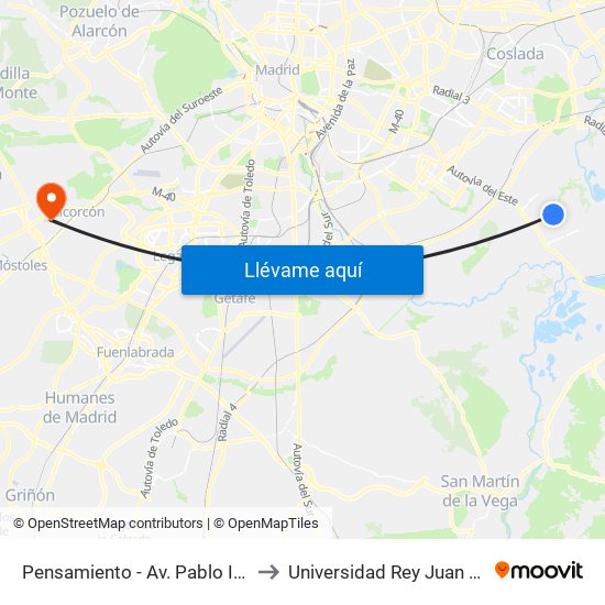 Pensamiento - Av. Pablo Iglesias to Universidad Rey Juan Carlos map