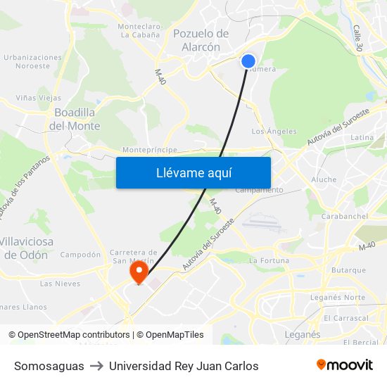 Somosaguas to Universidad Rey Juan Carlos map