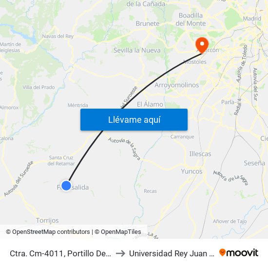 Ctra. Cm-4011, Portillo De Toledo to Universidad Rey Juan Carlos map