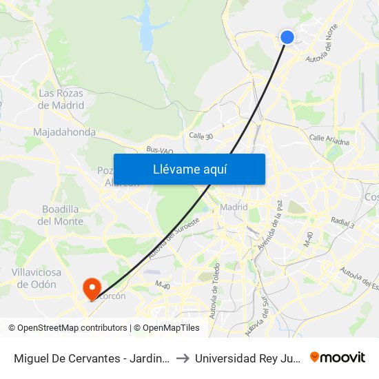 Miguel De Cervantes - Jardines Memoria to Universidad Rey Juan Carlos map