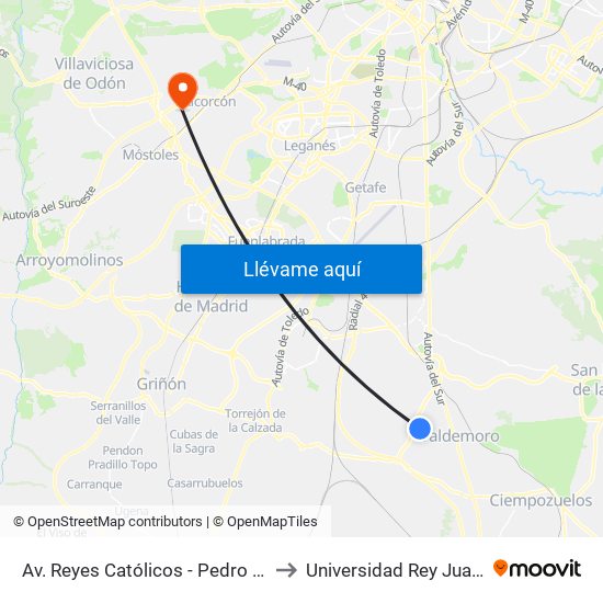 Av. Reyes Católicos - Pedro De Valdivia to Universidad Rey Juan Carlos map