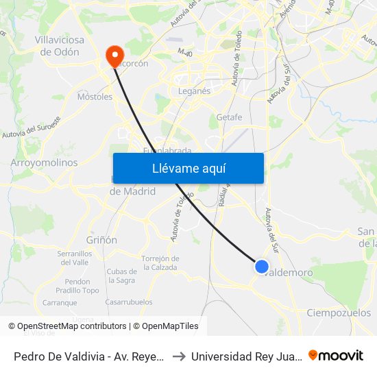 Pedro De Valdivia - Av. Reyes Católicos to Universidad Rey Juan Carlos map