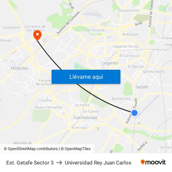 Est. Getafe Sector 3 to Universidad Rey Juan Carlos map