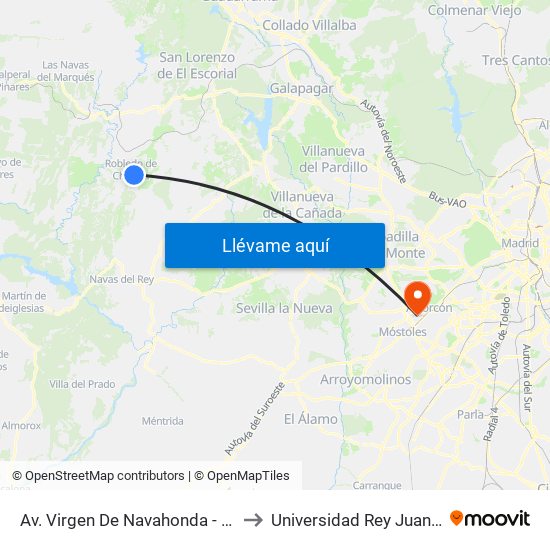 Av. Virgen De Navahonda - Canopus to Universidad Rey Juan Carlos map