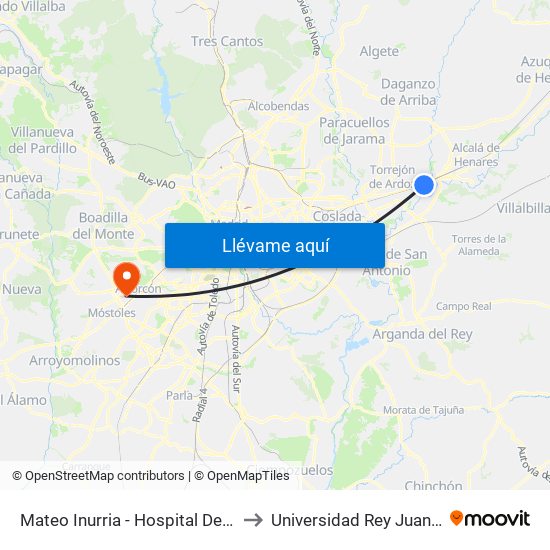 Mateo Inurria - Hospital De Torrejón to Universidad Rey Juan Carlos map