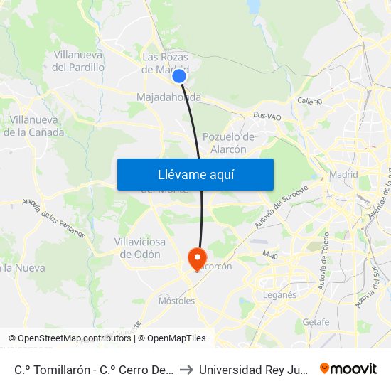C.º Tomillarón - C.º Cerro De La Paloma to Universidad Rey Juan Carlos map