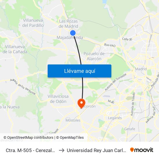 Ctra. M-505 - Cerezales to Universidad Rey Juan Carlos map