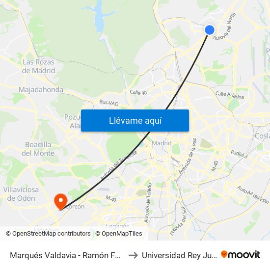 Marqués Valdavia - Ramón Fdez. Guisasola to Universidad Rey Juan Carlos map
