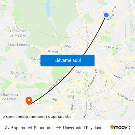 Av. España - M. Sebastián Izuel to Universidad Rey Juan Carlos map