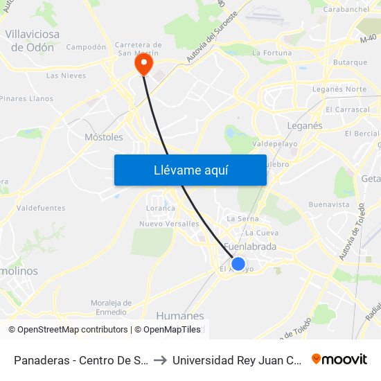 Panaderas - Centro De Salud to Universidad Rey Juan Carlos map