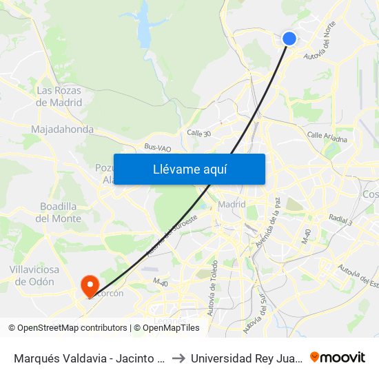 Marqués Valdavia - Jacinto Benavente to Universidad Rey Juan Carlos map
