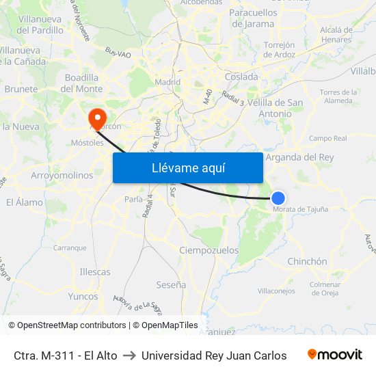 Ctra. M-311 - El Alto to Universidad Rey Juan Carlos map