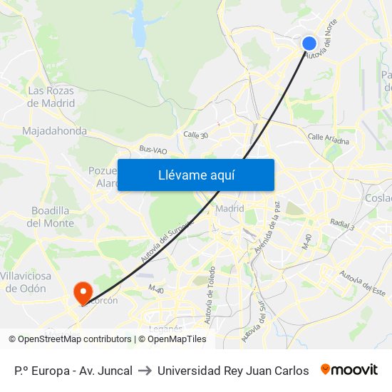 P.º Europa - Av. Juncal to Universidad Rey Juan Carlos map