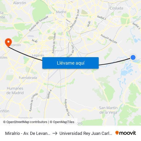 Miralrío - Av. De Levante to Universidad Rey Juan Carlos map