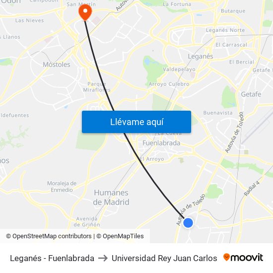 Leganés - Fuenlabrada to Universidad Rey Juan Carlos map