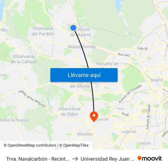 Trva. Navalcarbón - Recinto Ferial to Universidad Rey Juan Carlos map