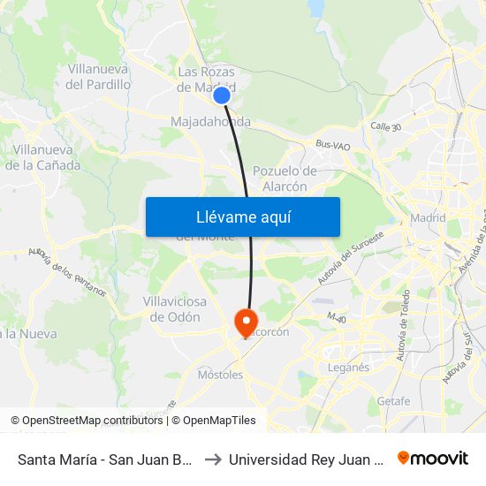 Santa María - San Juan Bautista to Universidad Rey Juan Carlos map