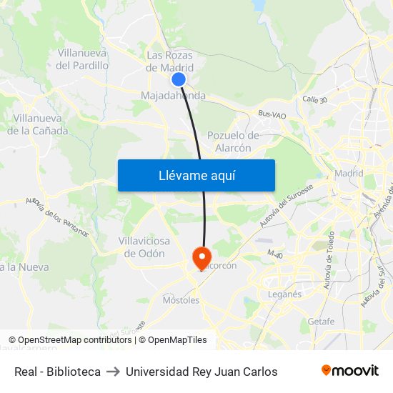 Real - Biblioteca to Universidad Rey Juan Carlos map