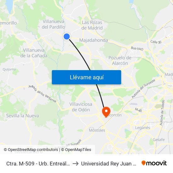 Ctra. M-509 - Urb. Entreálamos to Universidad Rey Juan Carlos map
