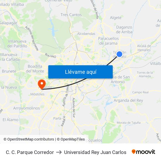 C. C. Parque Corredor to Universidad Rey Juan Carlos map