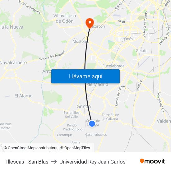 Illescas - San Blas to Universidad Rey Juan Carlos map
