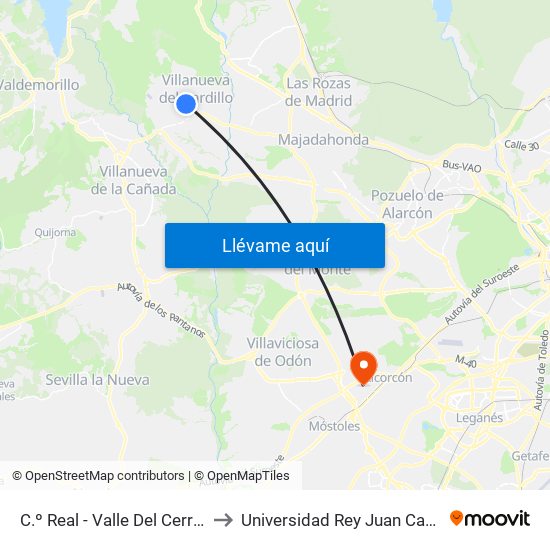 C.º Real - Valle Del Cerrato to Universidad Rey Juan Carlos map
