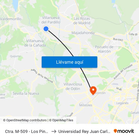 Ctra. M-509 - Los Pinos to Universidad Rey Juan Carlos map