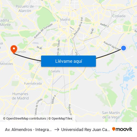 Av. Almendros - Integración to Universidad Rey Juan Carlos map
