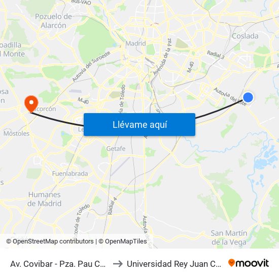 Av. Covibar - Pza. Pau Casals to Universidad Rey Juan Carlos map