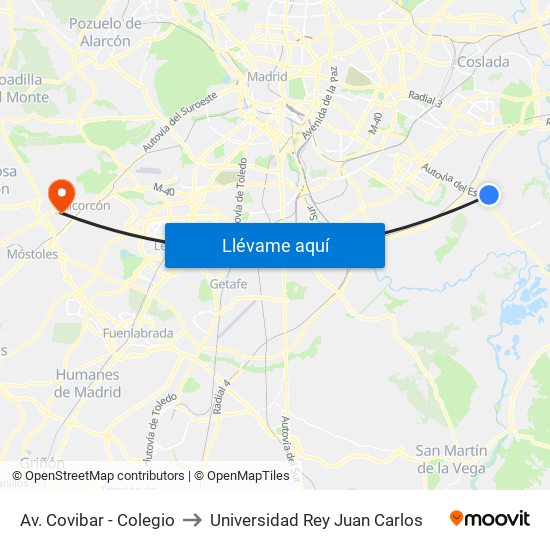 Av. Covibar - Colegio to Universidad Rey Juan Carlos map