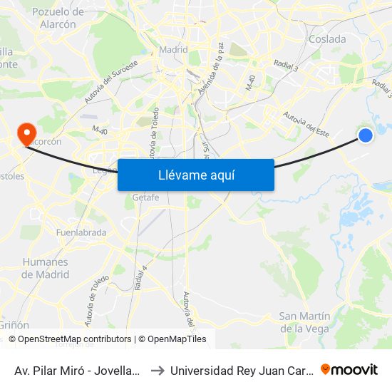 Av. Pilar Miró - Jovellanos to Universidad Rey Juan Carlos map