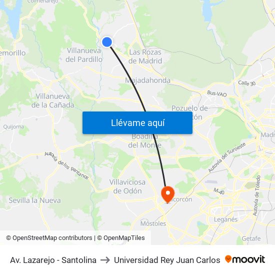 Av. Lazarejo - Santolina to Universidad Rey Juan Carlos map